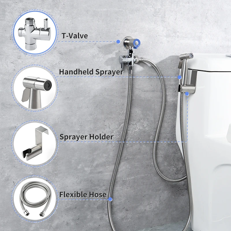 Handheld Bidet Faucet Sprayer for Toilet Bathroom Stainless Steel Hand Bidet Faucet Show Head for Self Cleaning