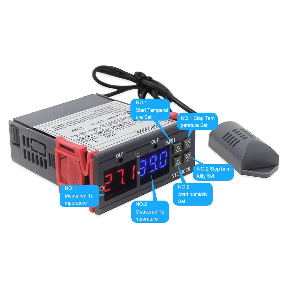 3028 Digital Temperature & Humidity Controller - Microcomputer Display, -20°C To 80°C Range, 110-240V AC, For Incubators, Greenhouses - View #5