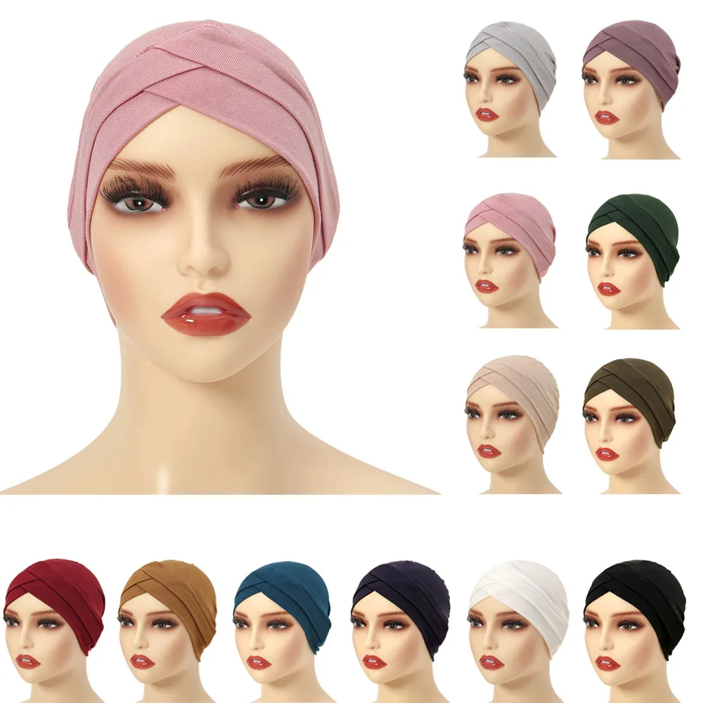 

High Quality Criss Cross Muslim Hijab Inner Hat Bonnet Underscarf Pull On Islamic Scarf Turban Cap Full Headcover Women Headwrap