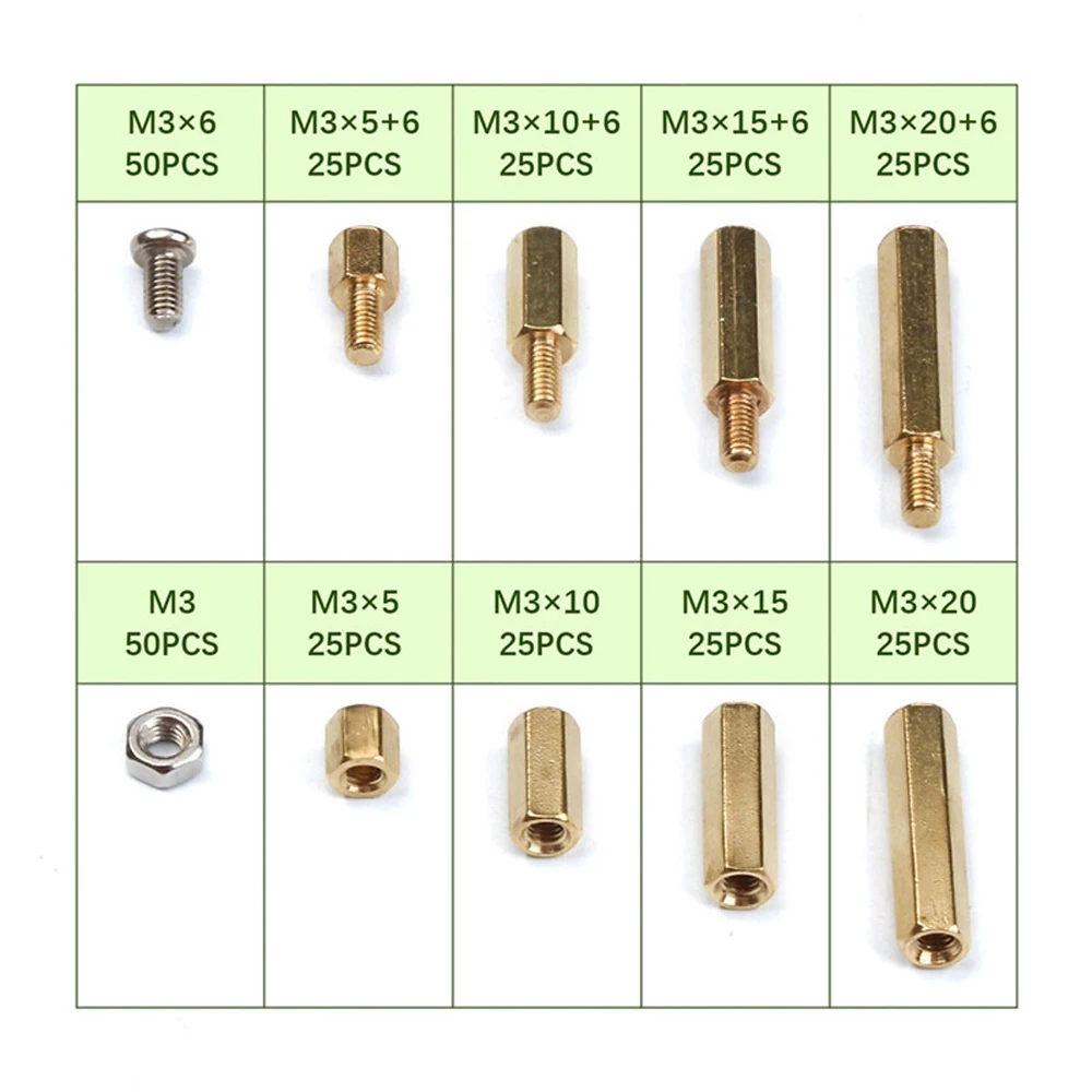 300Pcs M3 Brass Standoff Hex Male Female Bolt Hex Thread Pillar Screw Nut DIY Assortment Set for PCB Motherboard