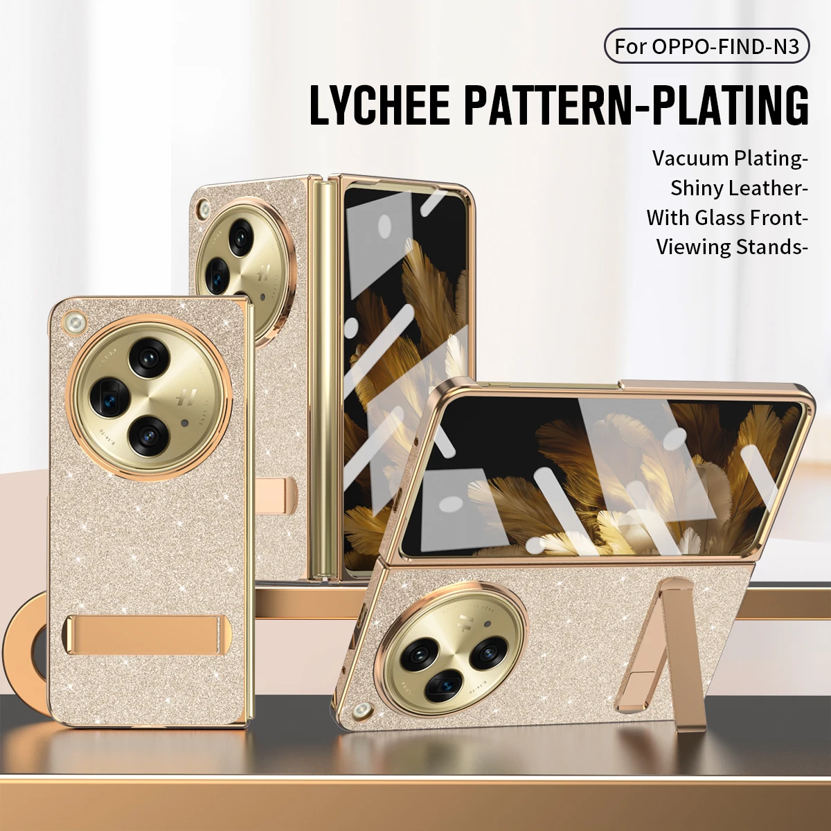 Luxury Plating Bling Glitter Phone Case For OPPO Find N3 Hard PC Leather Shockproof Hinge Protection Cover For Find N 3