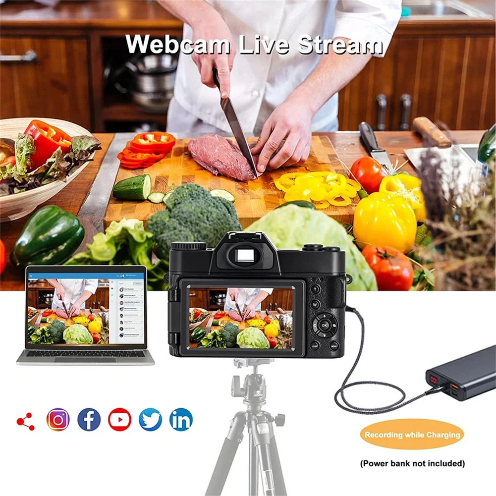 전문 와이파이 디지털 카메라, 4K 캠코더, 3.0 180 ° 플립 스크린, 초보자 여행용 셀카 디지털 웹캠