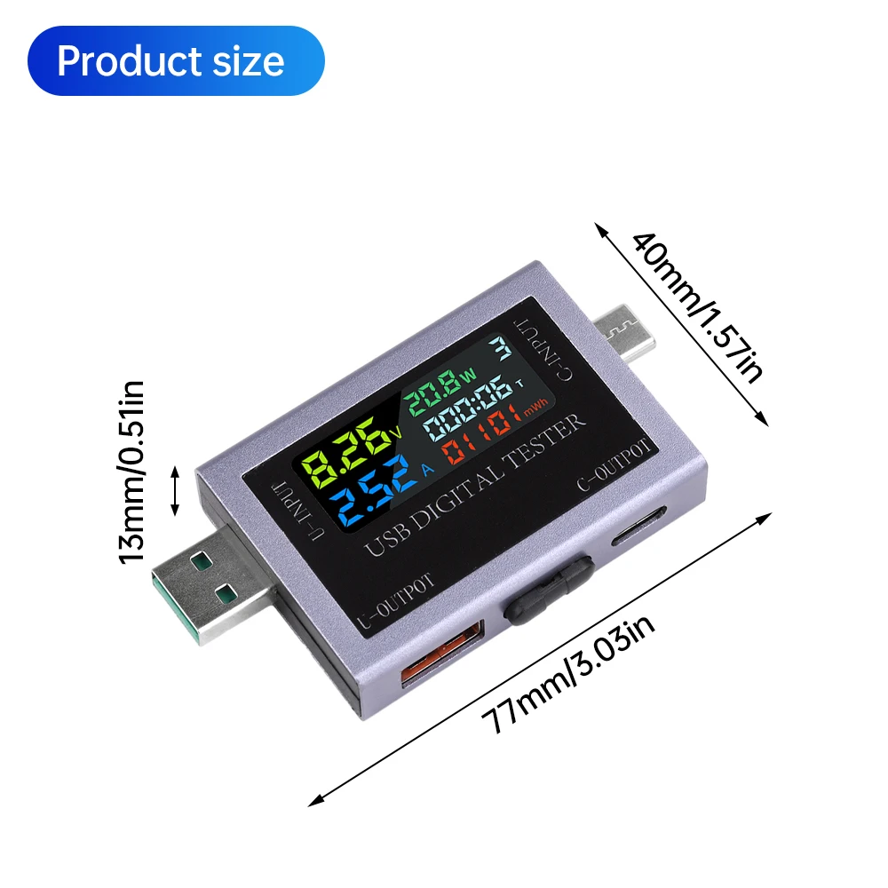 Advanced USB Type-C Power Meter with IPS Display and Fast Charging Capabilities