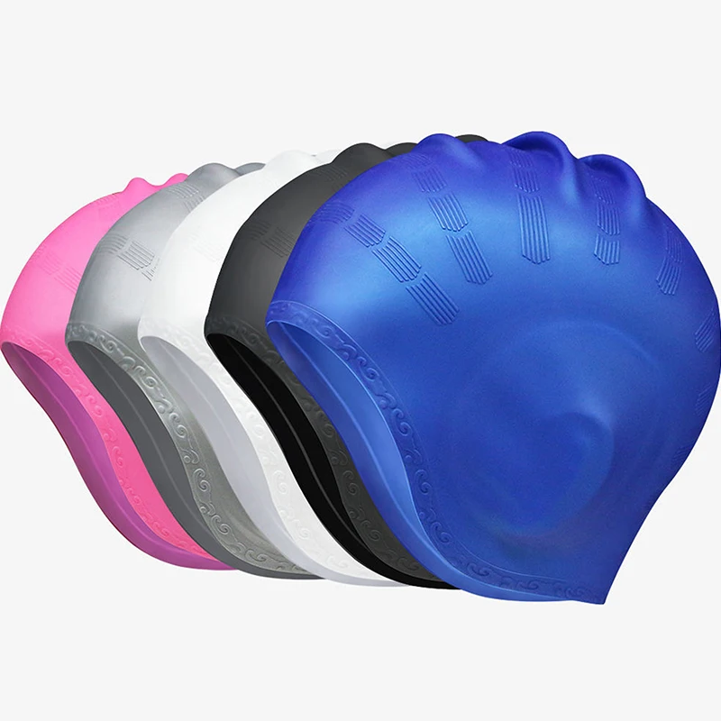 Adults High Elastic Swimming Caps Men Women Waterproof Swimming Pool Cap Protect Ears Long Hair Large Silicone Diving Hat 2