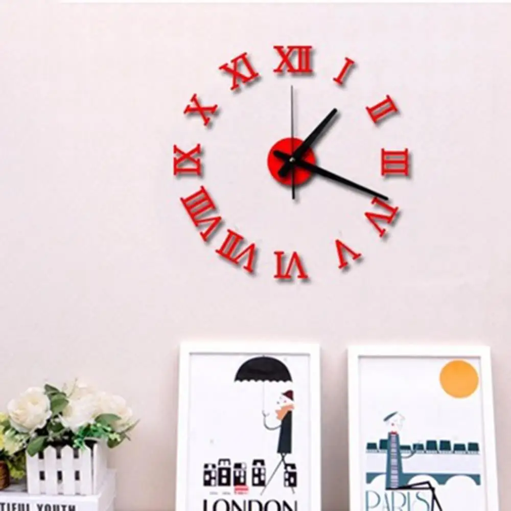 grey wall clock DIY Acrylic Mirror Wall Clock 3D Roman Numerals Design&Home Decor Stickers Wall Watches led wall clock