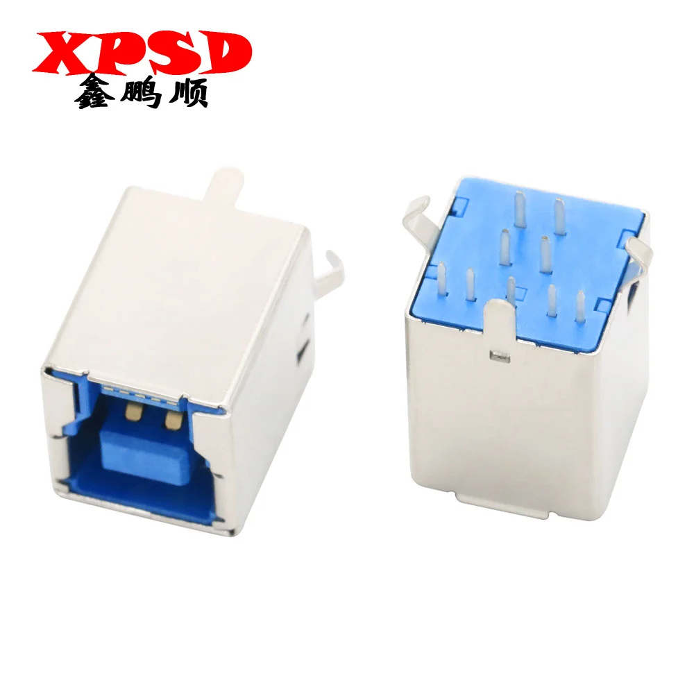 

2PCS USB Type B 3.0 B Female 180 Degree Vertical Plug Board USB BF180 Degree Blue Glue Square Square Socket Female Printer