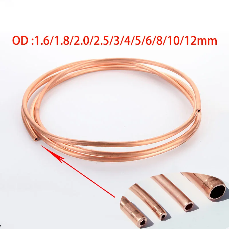 Copper Tube 1-10Meter Soft OD 1.6/1.8/2/3/4/5/6/8/9/10/12mm 99.9%Pure Coppers Wire Pipe Air Conditioner Cooling DIY Crafts