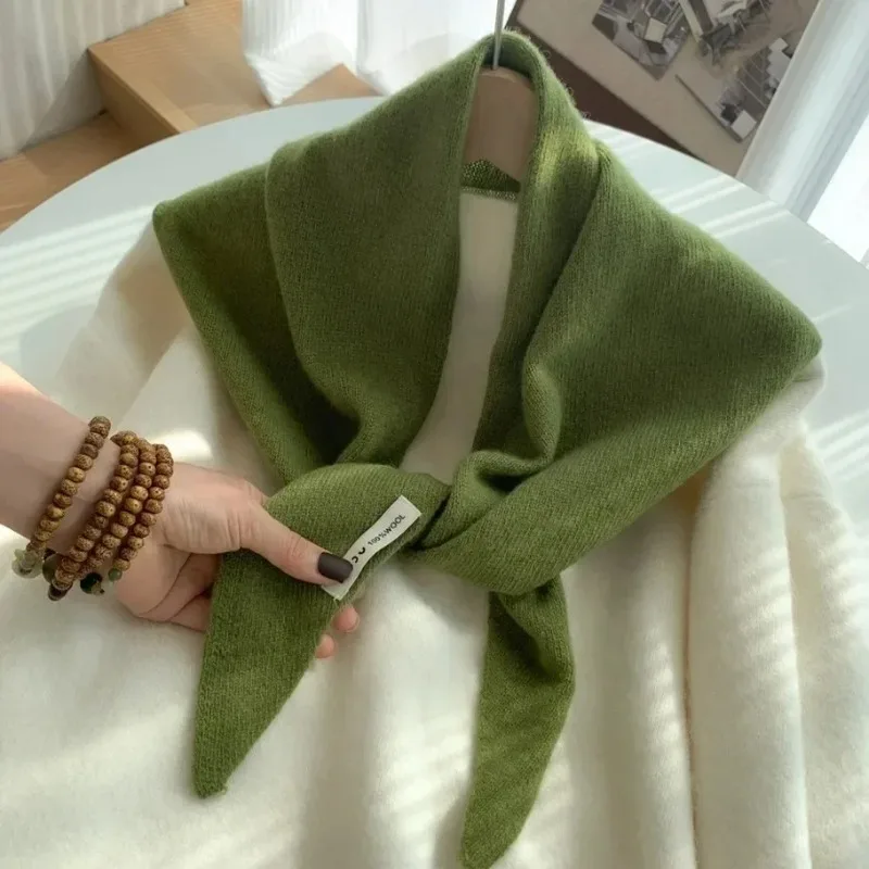 New Solid color 100% wool winter women's scarf triangular knitted scarf multifunctional warm scarf y2k scarf woman accesories - Image 3