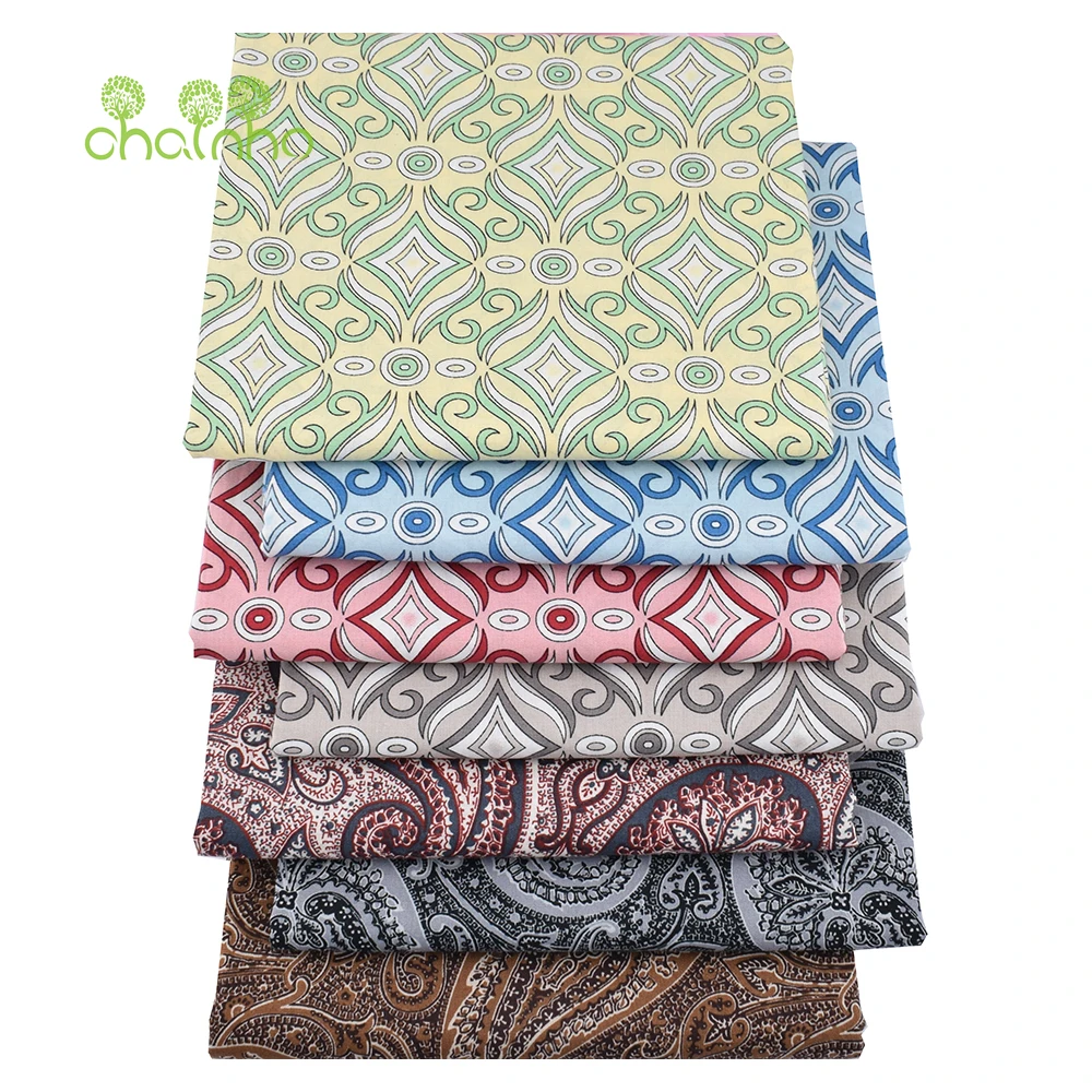 Chainho,Printed Plain Weave Poplin Cotton Fabric,DIY Sewing Quilting Material,Patchwork Cloth,3 Sizes,15PC143