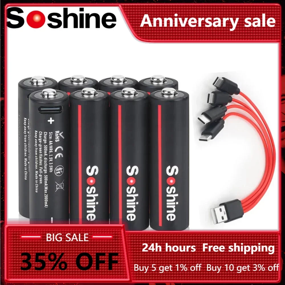 Soshine-1-5V-USB-3500mWh-Lithium-Battery-AA-Rechargeable-Batteries-with ...