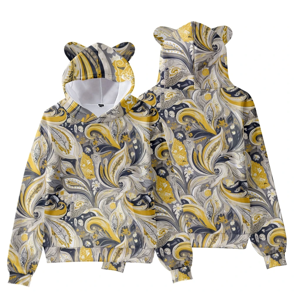 Hibiskus-Druck-Hoodie mit Bärenohren, Damen-Herbst-Winter-Sweatshirt, passende Familienkleidung, lustige Streetwear, lässige Oberbekleidung – Detail 7