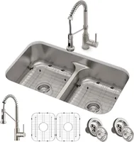 Kitchen Combo Set with 33-inch 16 Gauge Undermount Kitchen Sink and Bolden 18-inch Pull-Down Commercial Style Kitchen Faucet 1