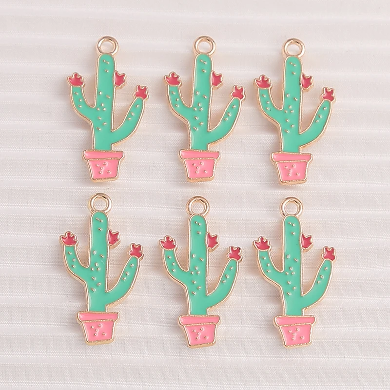 

10pcs 14x29mm Cute Enamel Plant Cactus Charms Pendants for Making Drop Earrings Necklace DIY Handmade Keychains Jewelry Findings