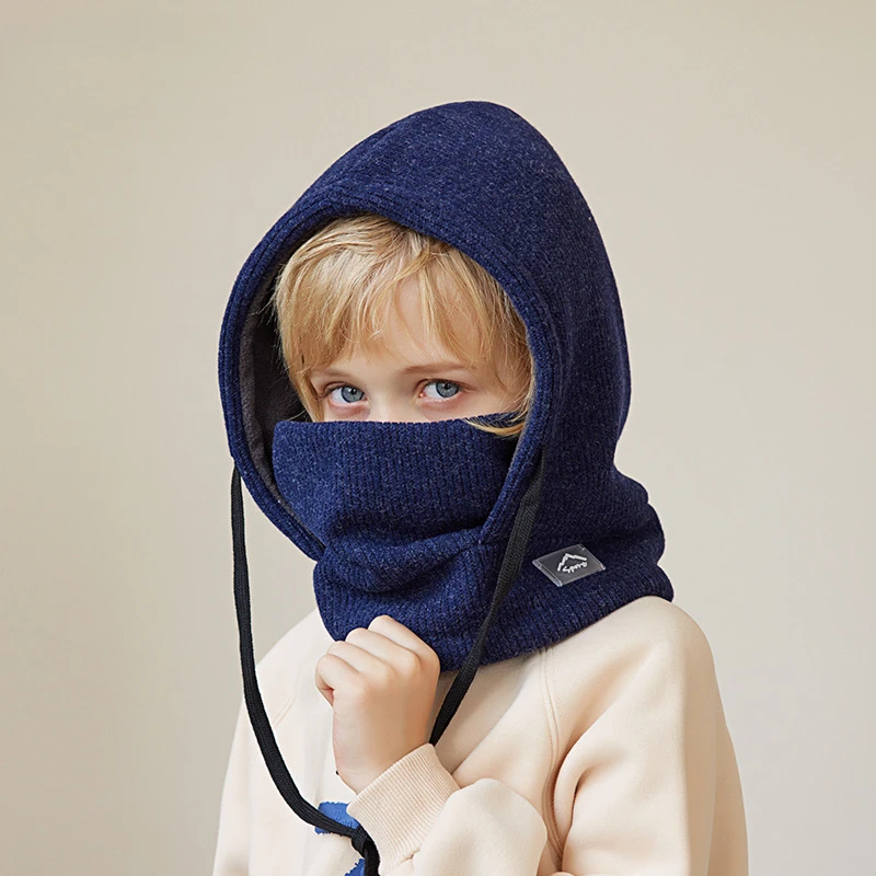 Chapéu Balaclava Kids Windproof, gorro de malha, cachecol Snood, gorro com capuz de lã, chapéus quentes para meninos e meninas, inverno