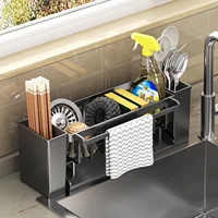 Kitchen Sink Organiser,Kitchen Sink Sponge Holder With Brush Holder,Rag Drain Rack,  Bathroom Organizer, Sink Faucet Sink Ra 1