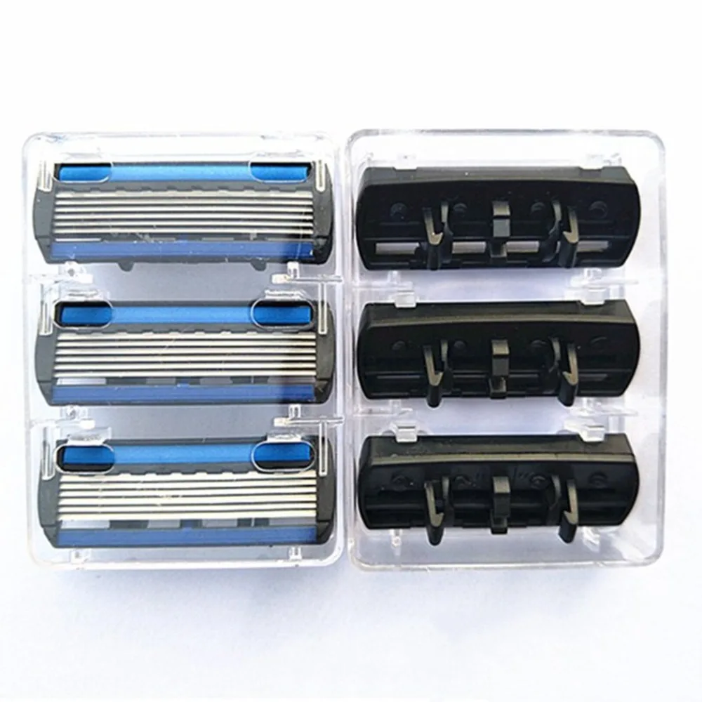 (1 Shaver Holder+6 Replacement Heads) 6-Layers Blade Manual Shaver Safety Razor For Men Barber Shaving Tool Body Hair Removal 3