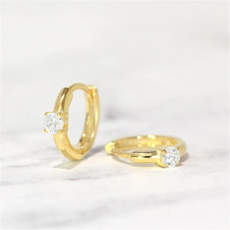 Aide 925 Sterling Silver Rectangle Colorful Zircon 6mm Huggie Earrings Mini Circle Second Hole Cartilage Earring Hoops Jewelry
