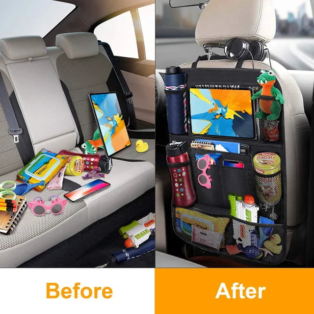 Car Back Seat Organizer with Touch Screen Tablet Holder Automatic Storage Pocket Protector for Travel 2