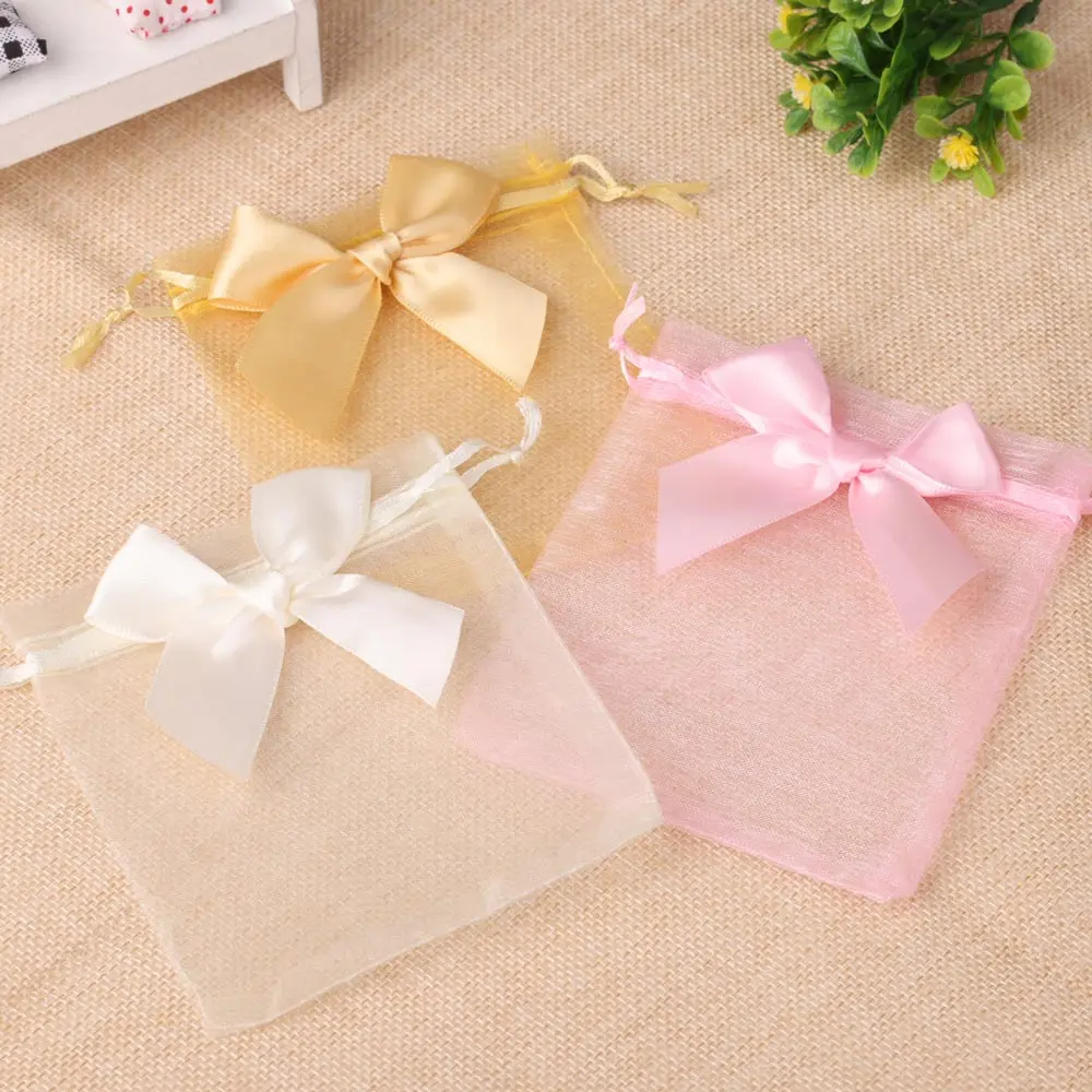 20pcs/lot Új organza Adomány Zsák bowknot esküvői Cukorka Hosszúnadrág kvat ékszer Csomagolás húzózsinórral Erszény Nagybani