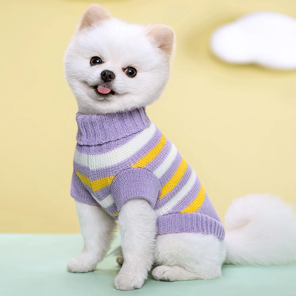 

Autumn Winter Dog Clothes Color-block Warm Sweaters Puppy Pullover Pet Knitted Dog Sweater Multi-colored Chihuahua Pet Clothing