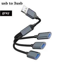 3 - Port USB Extension Hub with Male to Female Splitter Cable (Grayusb to 3usb)