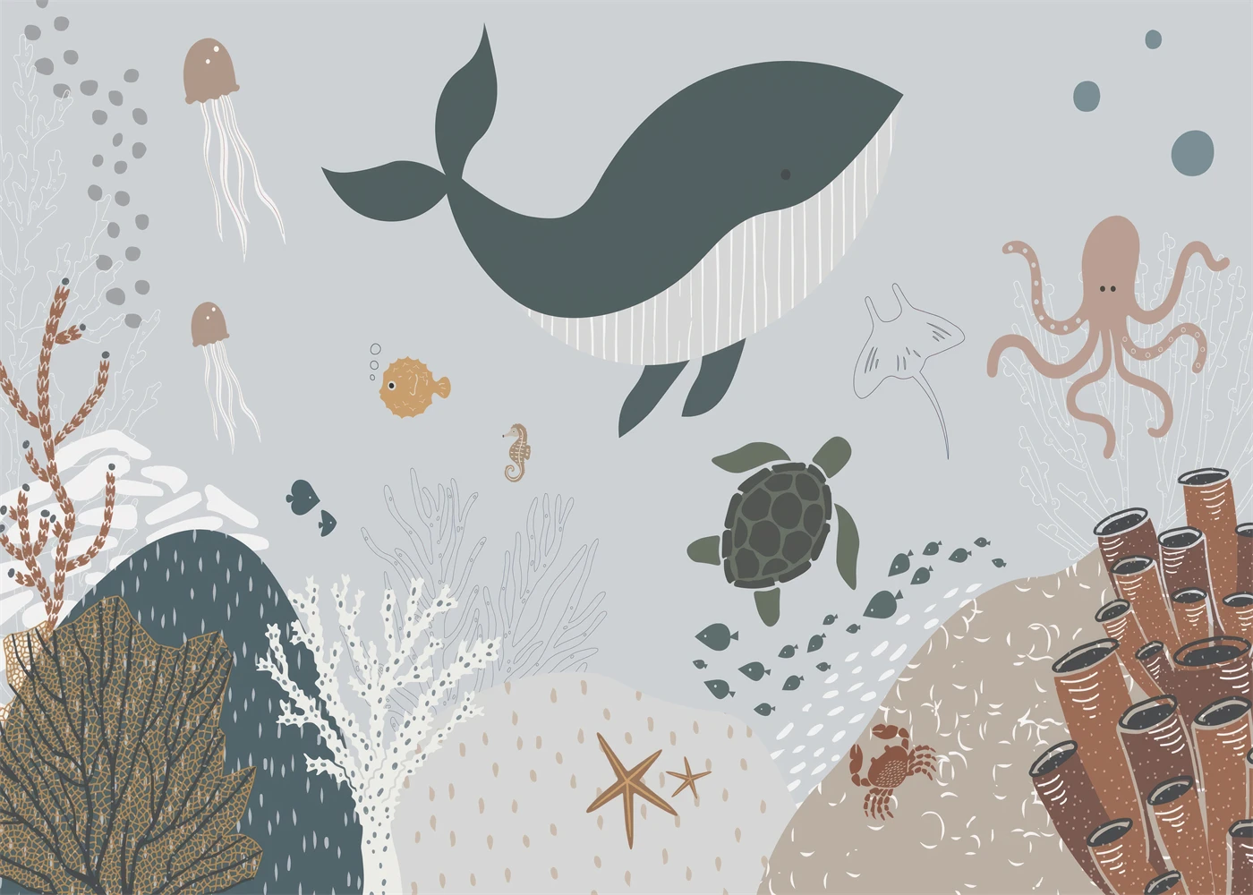 Papel tapiz personalizado de dibujos animados para niños, Fondo de ballena  del mundo del océano, paredes, mural, decoración del hogar, mural de  acuario, papel tapiz 3d - AliExpress, image size:1400x1000