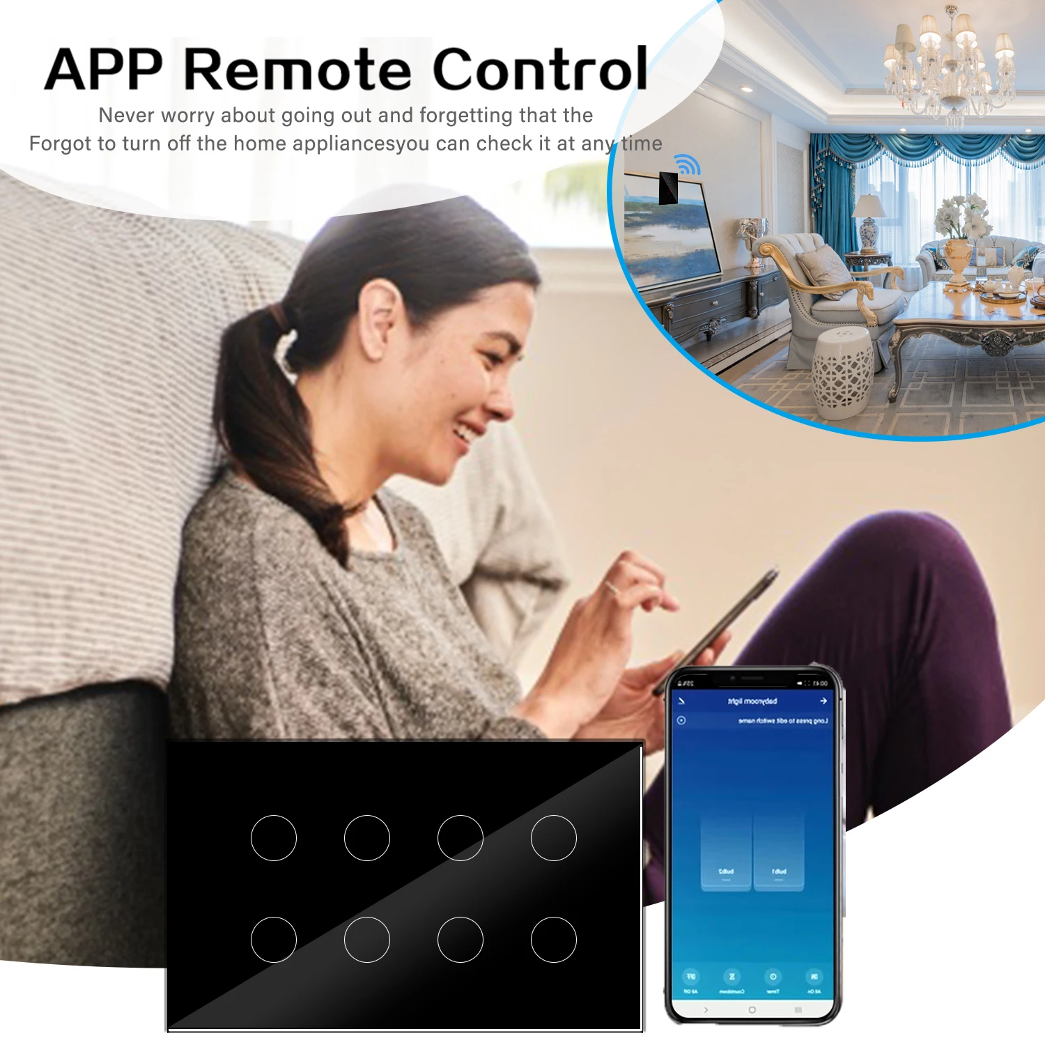 Vidro, WiFi, 1-10Gang, Compatível com Alexa, Google Home