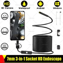 Caméra endoscopique OTG HD 7mm, Micro USB type-c, étanche, pour Inspection de voiture, boroscope souple, rigide, Flexible, câble serpent