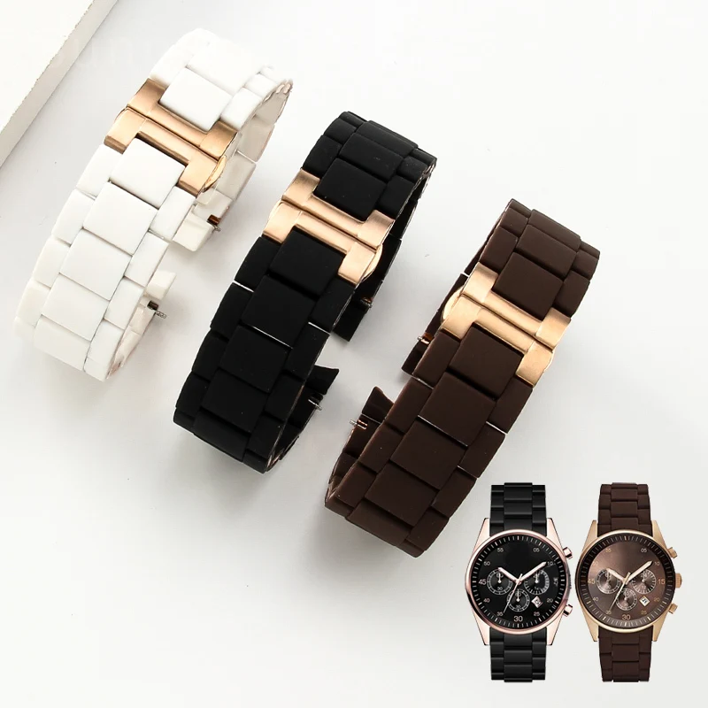 Cinturino In Gomma Siliconica In Acciaio Per Cinturino Orologio Armani Ar5890 Ar5905 Ar5906 Ar5919 Ar5920 Ar5858 Cinturino Maschio 23Mm Femmina 20Mm