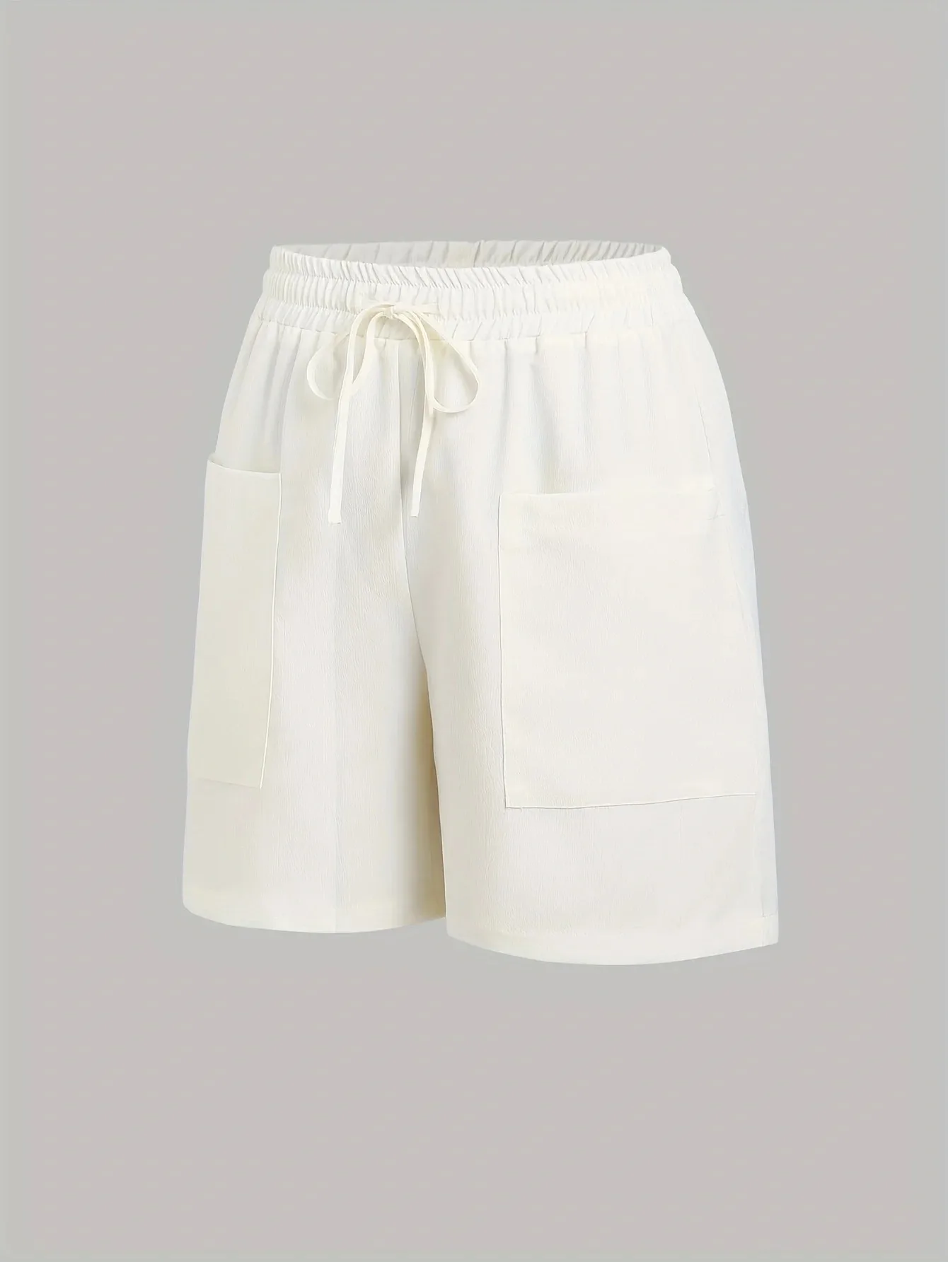 Women 2 Piece Solid Color Casual Drawstring Shorts Set With Pockets Beach Pants 2026 Polyester Image 2