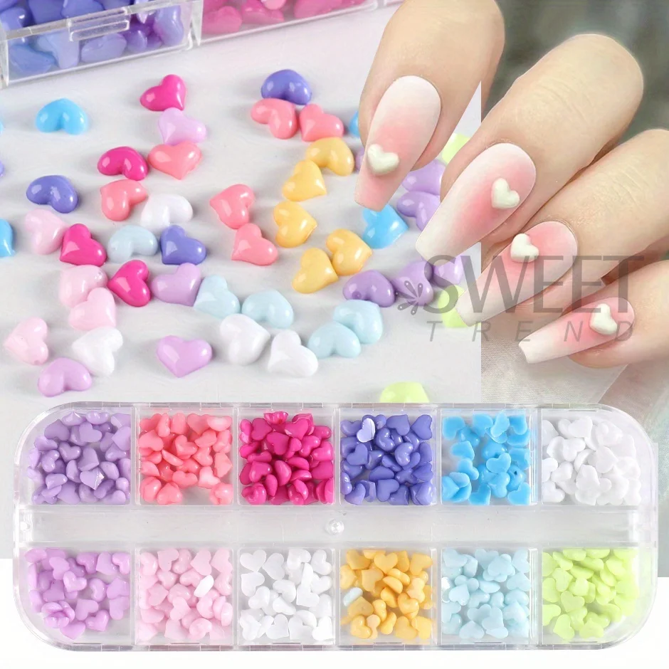 12 Gitter Herzform Nail Art Charms Transparent Liebe Herz Harz Schmuck Perle Halbe Perle Valentinstag Dekor Maniküre Strass – Detail 12
