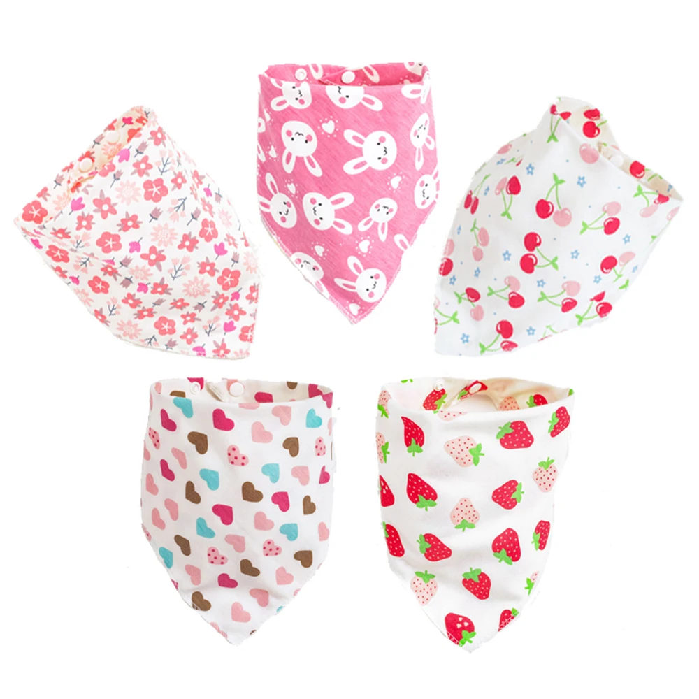 Baby Bibs Triangle Double Cotton Bibs 5 Pieces/Lot Cartoon Print Saliva Towel Baby Boys Girls Feeding Apron Cotton Bandana Bibs ergo baby accessories Baby Accessories