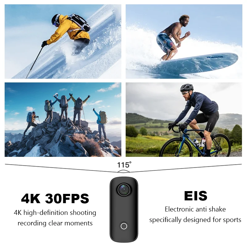 SJCAM Pocket 4K Mini Camera with Waterproof Case C100 Plus EIS Action Cam Magnetic Wearable for Helmet Motorcycles Cycling Vlog