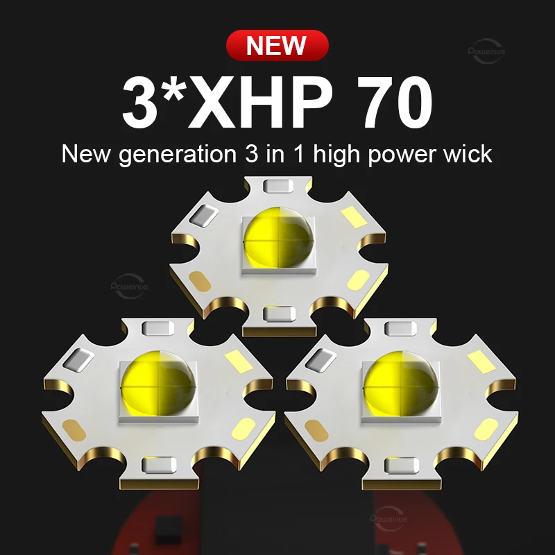 15000mAH Diving Flashlight 3*XHP70 LED Professional Scuba Lantern IPX8 Underwater 100M Hunting Torch