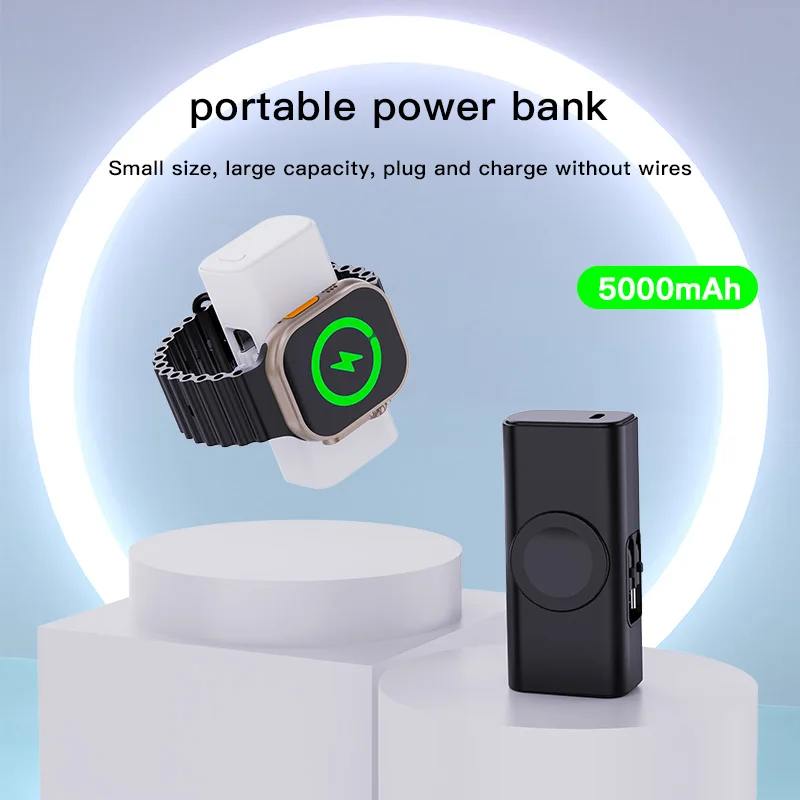 Bonola Mini Portable Power Bank 5000 mAh for iPhone/Android Dual Port Output Mobile Power with Wireless Charger for Apple Watch