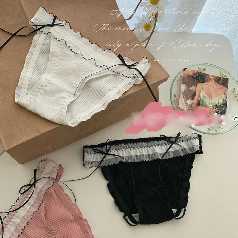 

Хлопковое нижнее белье для женщин, сексуальные женские милые кружевные хлопковые брюки средней длины с треугольной посадкой, женское нижнее белье