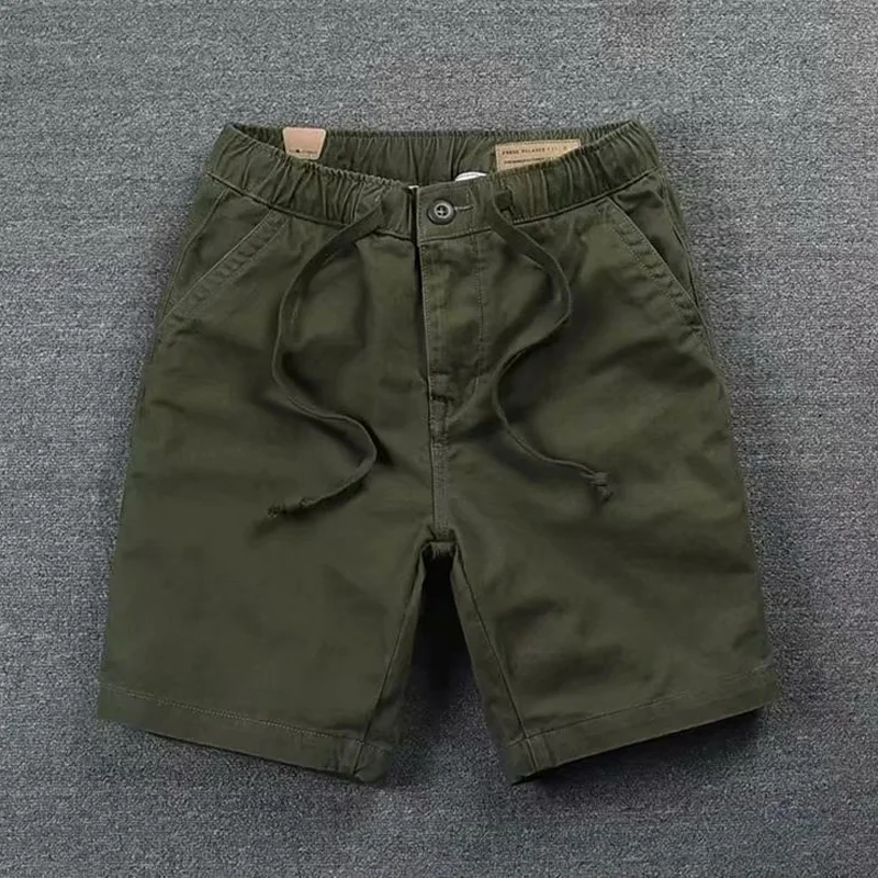 2023 Summer New Fashion Y2K Solid Color Zipper Pockets Shorts Man Elastic Waist Loose Casual Cotton All-match Straight Pants