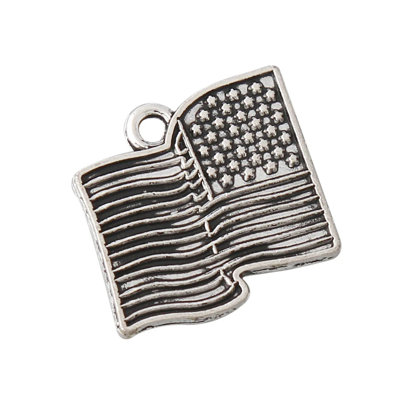 

Fashion Antique Silver Color Alloy American Flag Charms 22*22mm 10pcs AAC282
