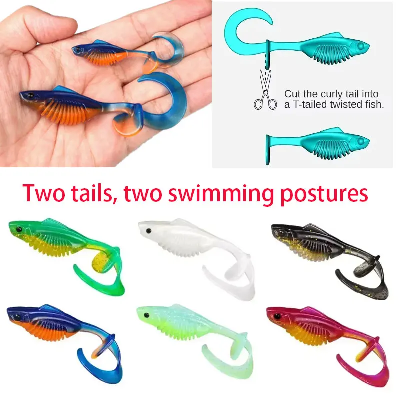 thumbnail image 2 of Soft Plastic Baits 100pcs Hook 20Pcs Soft Silicone Bait Fishing Lure Floating Worm 9cm Crappie Lures 2 of 14