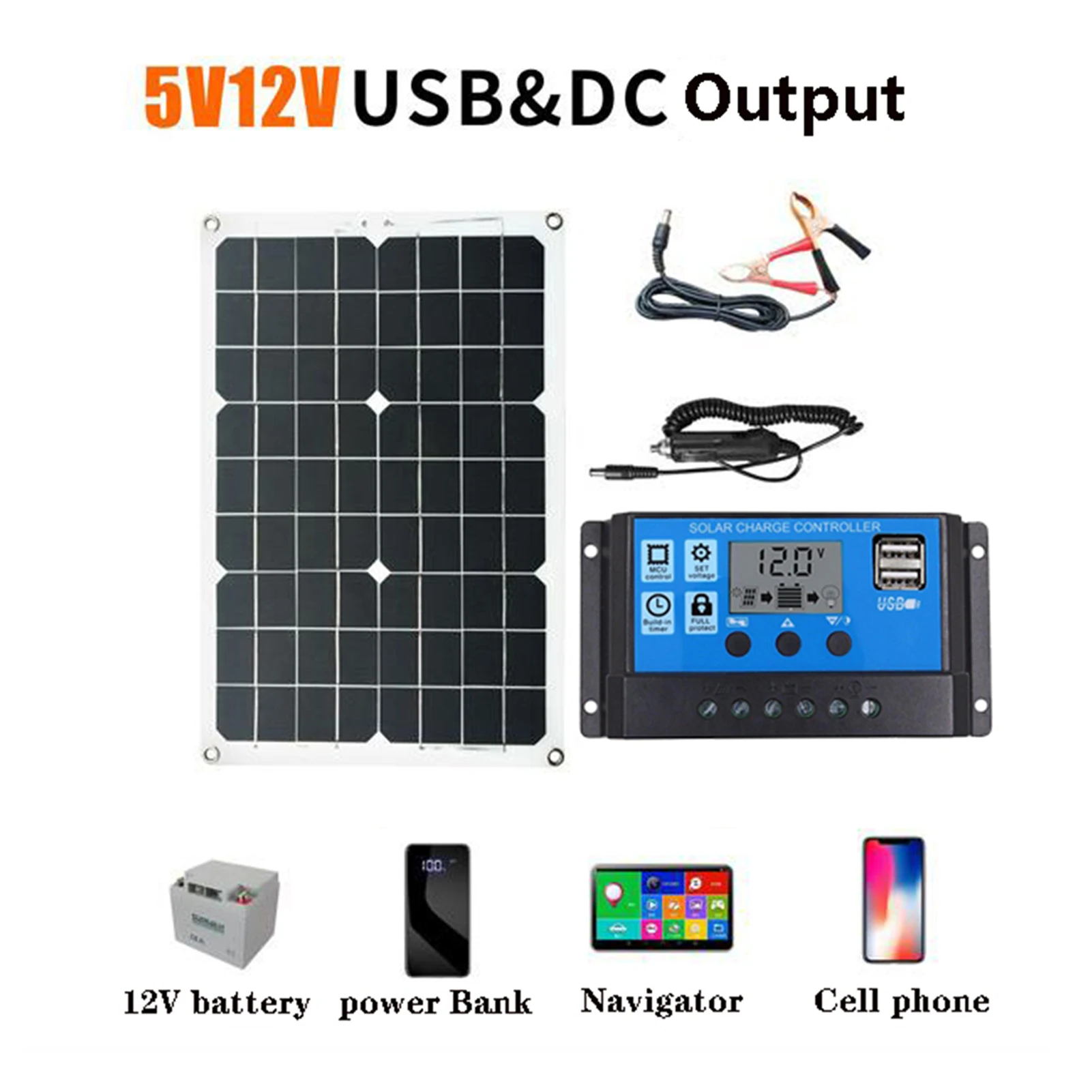 Panel Solar 200W De Kit 100A Controlador de Cargador Bateria Para Barco RV  ATV