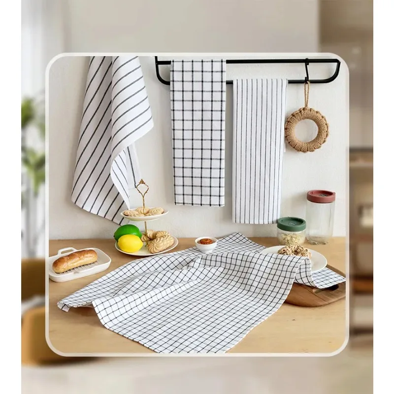 Cloth Napkin for Home Kitchen Cotton Plaid Striped Daily Necessities Drain Pad Black Stain-resistant Series