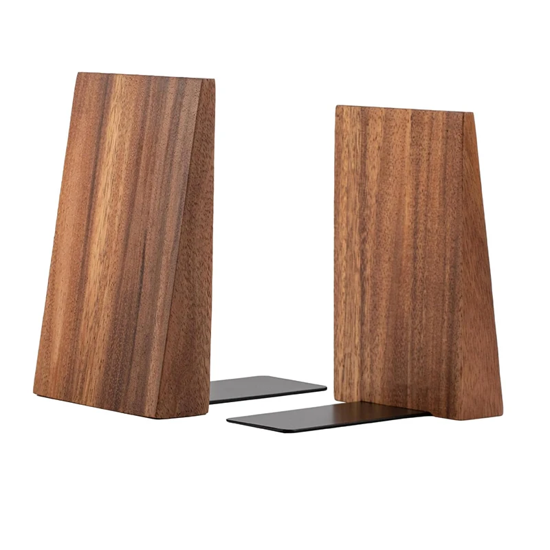 2PCS Acacia Wood Bookends Wooden Desktop Book Ends Office Organizer Heavy Duty Stand Holder Storage Shelf For Home Accessories