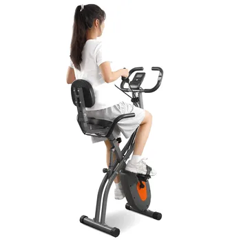 Exercise Bike Folding Exercise Bike with Pulse Sensor LCD Monitor Recumbent Exercise Bike with Arm Resistance Bands Indoor 1