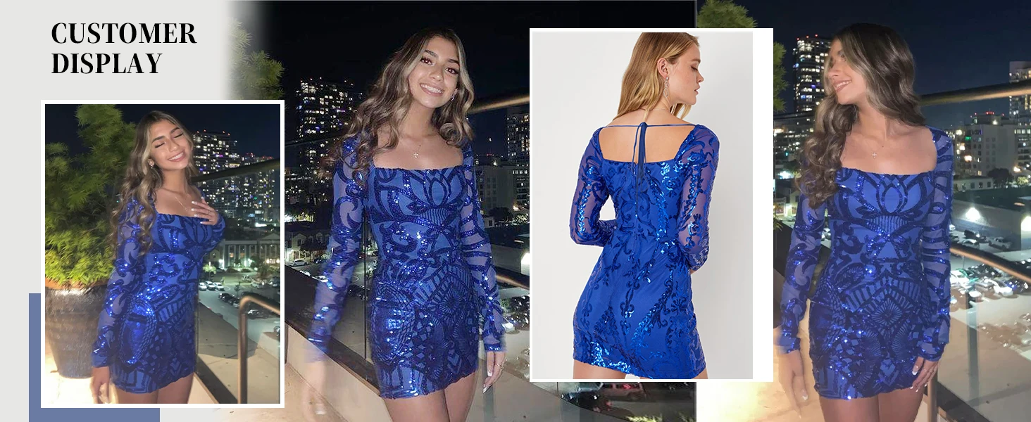 Vestidos de fiesta ajustados con lentejuelas y manga larga