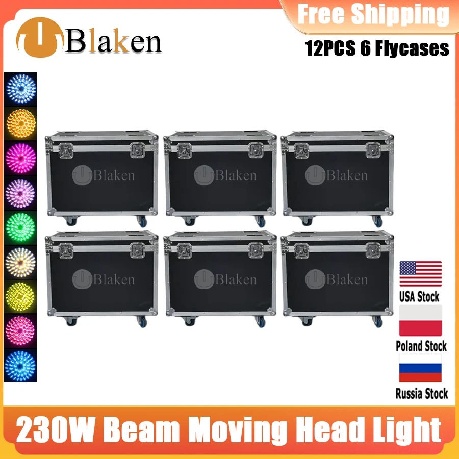 

No Tax 6Pcs Flightcase For Stage Light 230W Moving Head Beam Stage Effect DJ Lights For Dj Disco KTV Christmas Party Nightclub