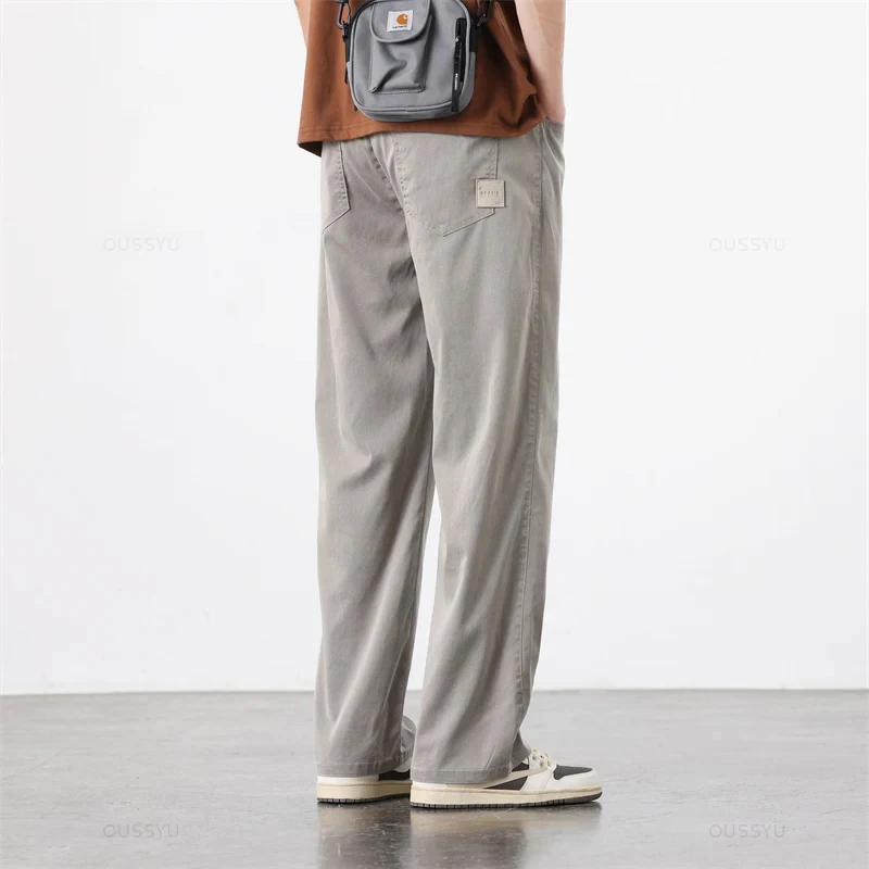 Summer Streetwear Lyocell Fabric Pants Men Stretch Loose Drawstring Elastic Waist Korea Jogger Sports Casual Long Trousers Male casual pants sports pants casual sports pants