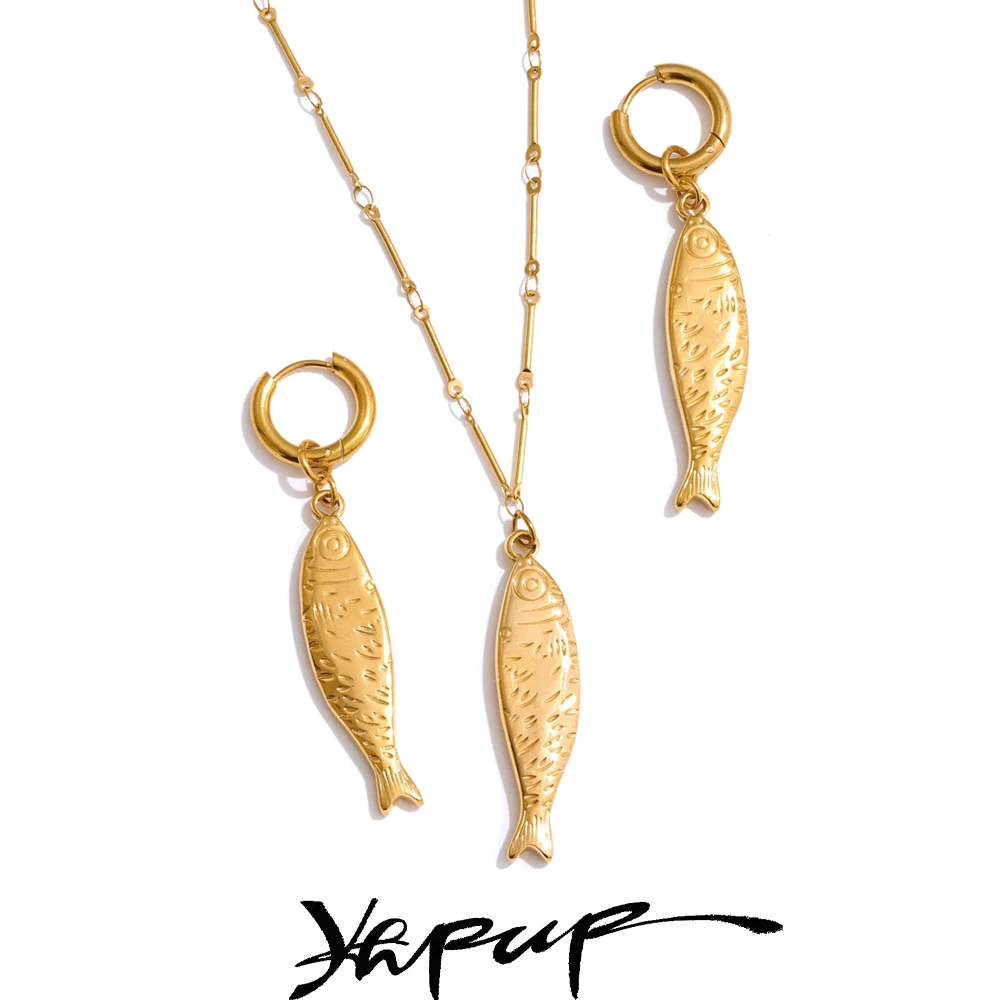 Yhpup Ocean Stainless Steel Fish Pendant Necklace Earrings