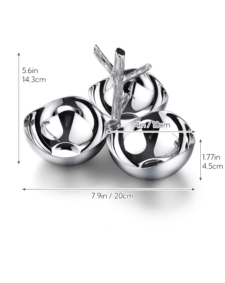 Description Picture 5 of itemLuxury Stainless Steel 3-Section Snack Bowl Serving Bowl Dessert Plate with wooden Tray for Home Decoration Table Kitchen Party