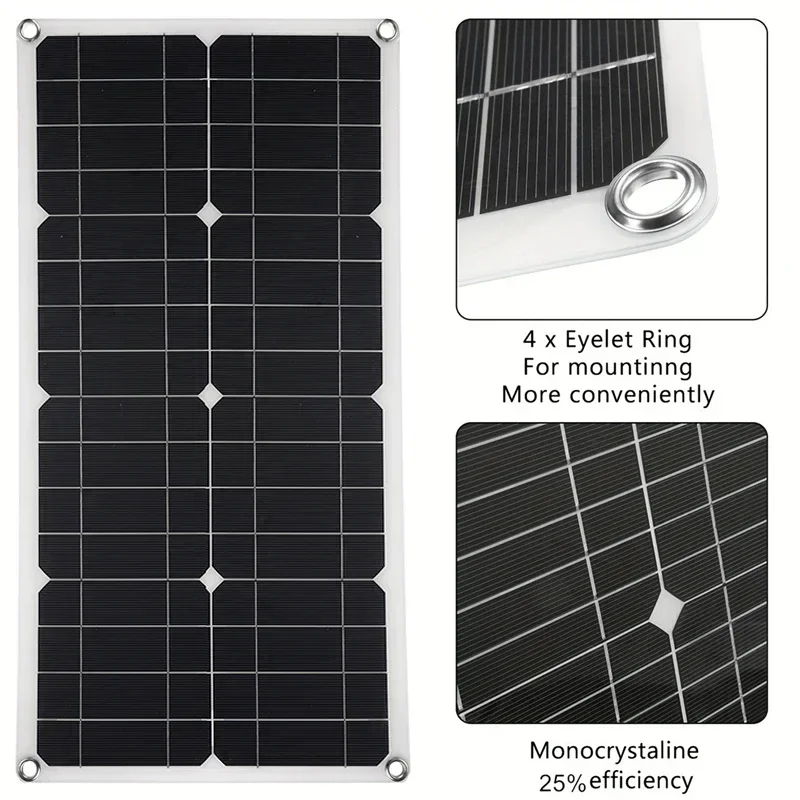 Pannello solare in silicio monocristallino da 1000 W/m2 18 V Caricatore solare flessibile doppio USB DC con controller per carica batteria per auto RV - immagine 3