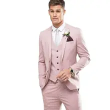 

New Arrival Men's Peak Lapel Light Pink Suits Hot Selling Custom Made Two Buttons Handsome Casual Wear Blazer 3 Pieces Skinny
